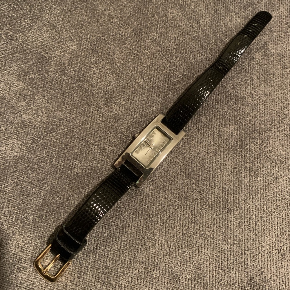 Authentic Burberry Stainless Steel Watch w Black Leather Band 18mm Swiss Made